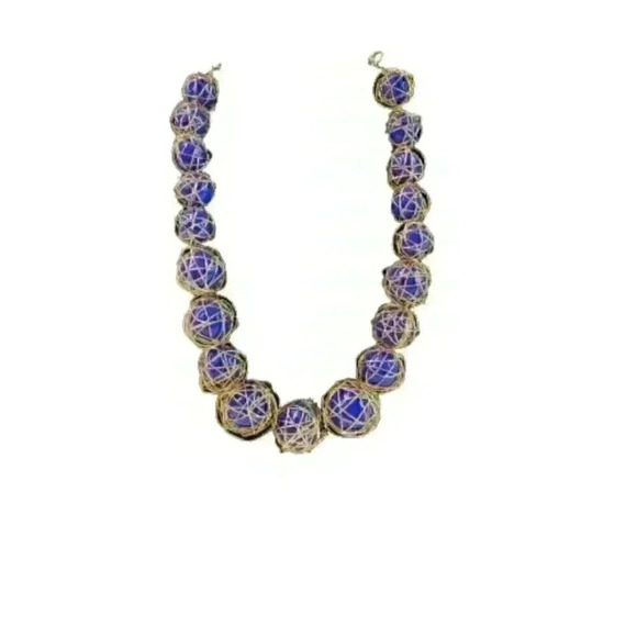 Handmade adjustable necklace and earring set in art wire Color Blue - Picture 5 of 10